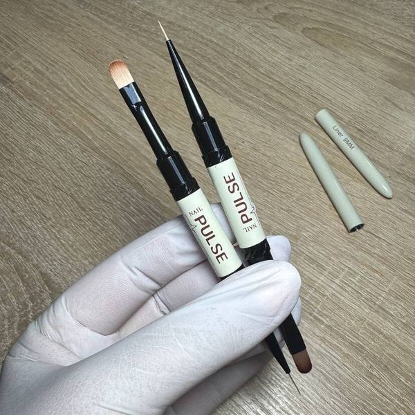 Двусторонняя кисточка с колпачком nail pulse, овал 9мм + лайнер 9мм EP-42 фото
