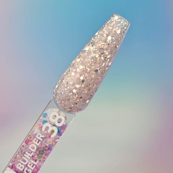 Builder gel YOU ARE CUTE №38 - Бежевый гель для наращивания ногтей с глитером,15мл YP-205 фото