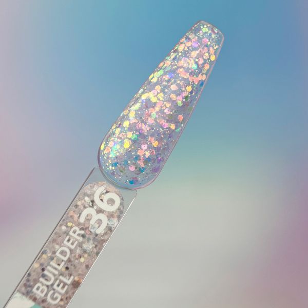 Builder gel YOU ARE CUTE №36 - Напівпрозорий гель для нарощування нігтів з глітером,15мл YP-205 фото