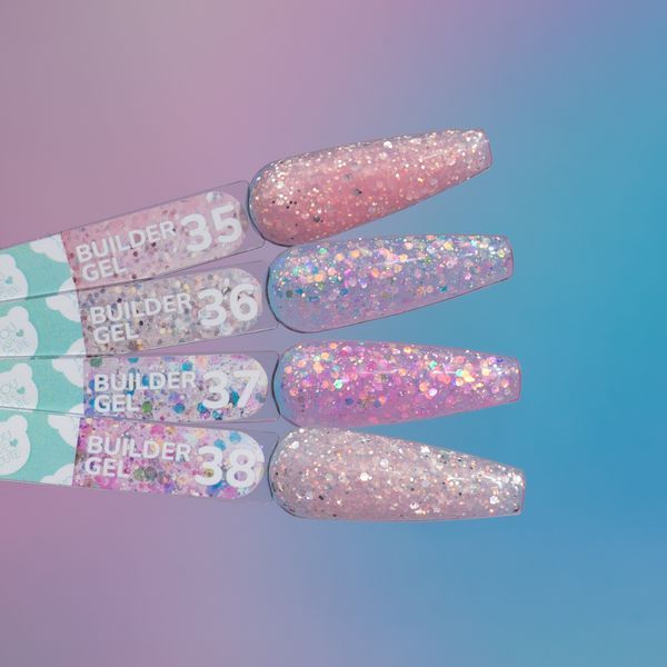 Builder gel YOU ARE CUTE №35 - Розово-бежевый гель для наращивания ногтей с глитером,15мл YP-205 фото